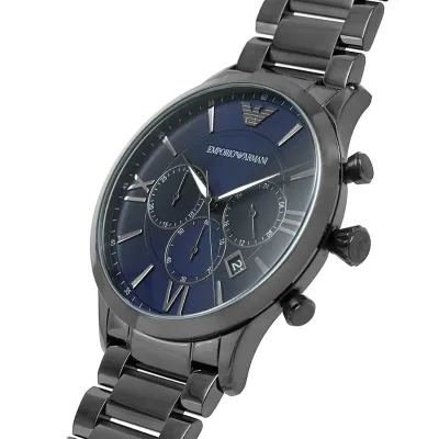 EMPORIO ARMANI Giovanni Dark Blue Dial Grey Stainless Steel Men's Watch